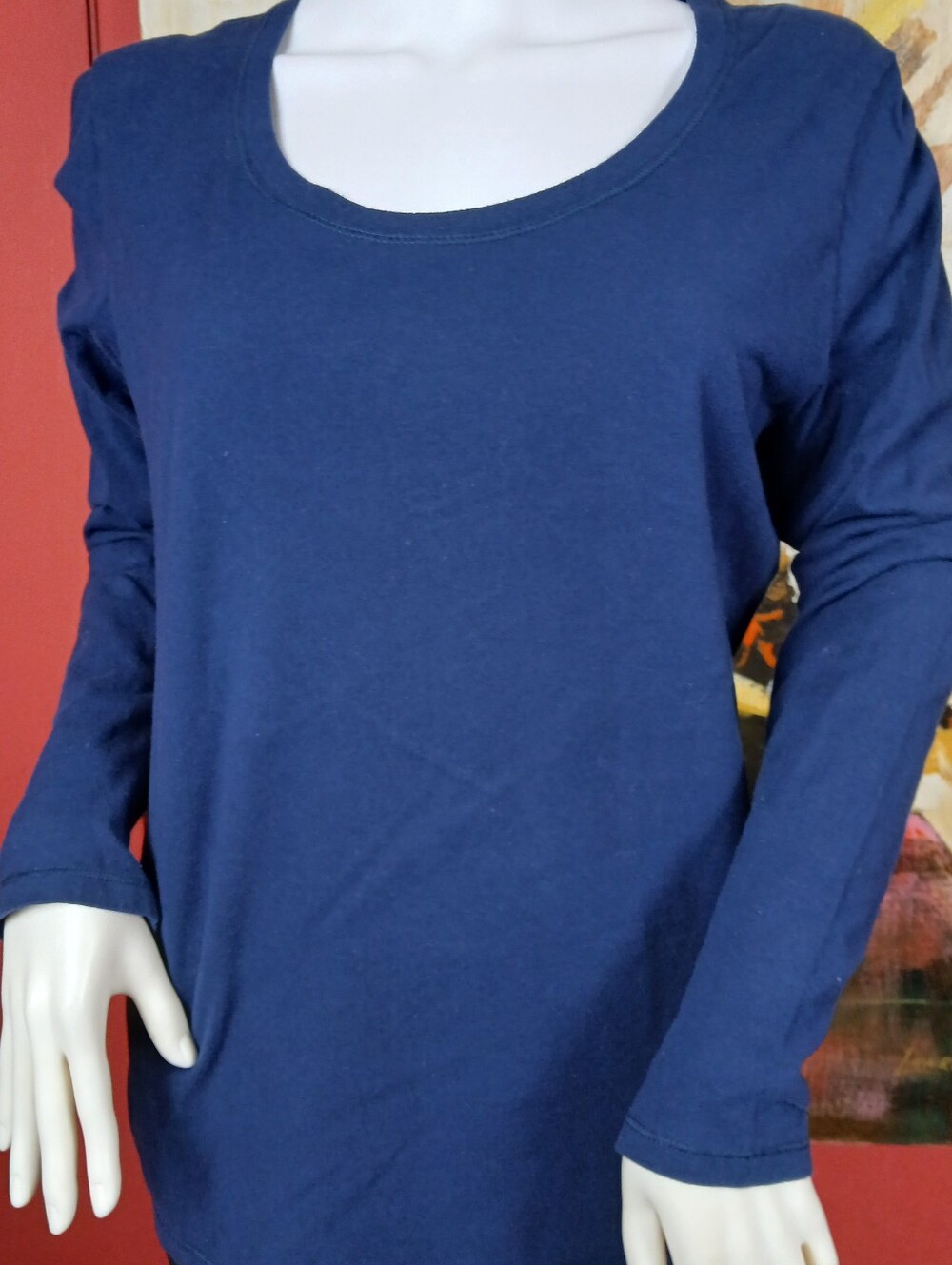 Hanes Women's Navy Scoop Neck Long-Sleeve Tee